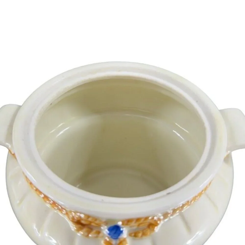 Vintage‎ Porcelier Vitreous China Art Deco Canister Cookie Jar Rope Ribbon W Lid
